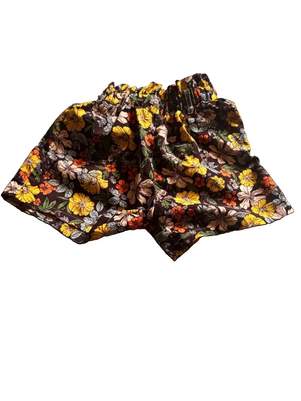 SHEIN Yellow Ribbed Crop Tank with Black Floral Elastic-Waist Shorts